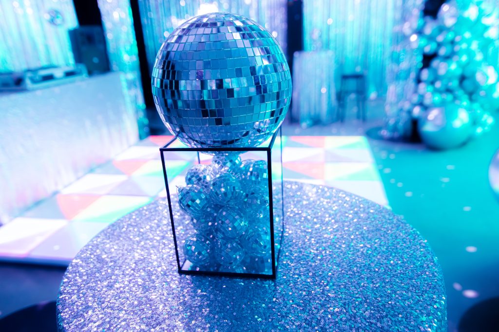 silver disco mirror ball table centrepiece