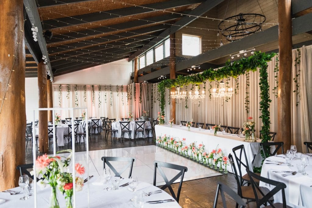 Fergusson winery wedding with fairy light curtain