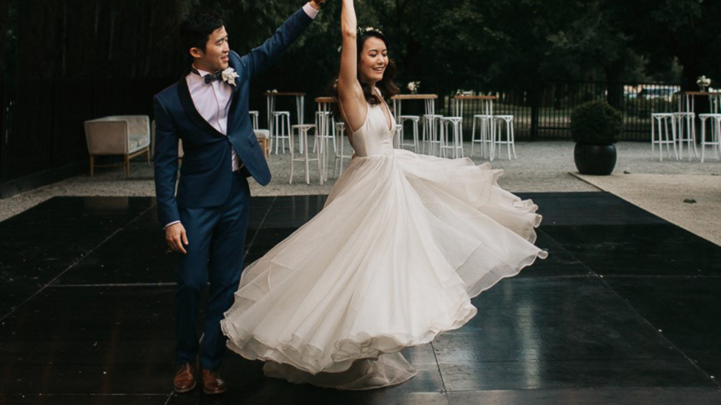 black outside dance floor wedding