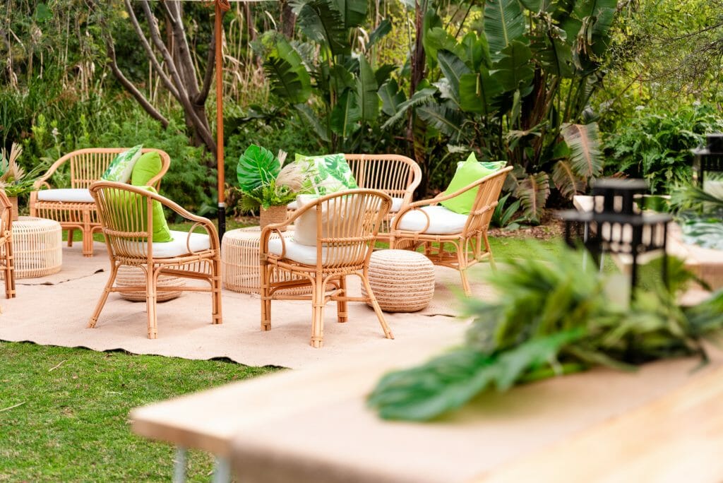 Rattan furniture setup at the secret garden at werribee zoo