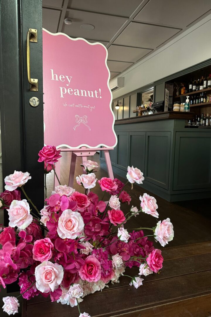 Pink florals & entrance sign for Baby Shower