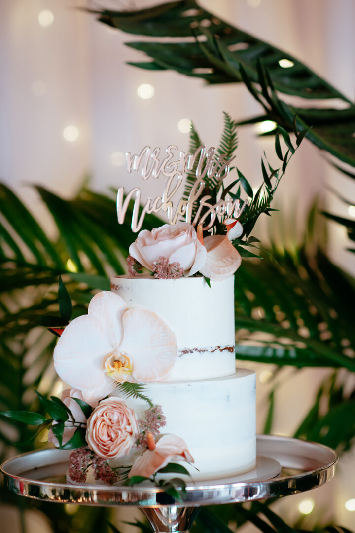 Tropical themed wedding cake