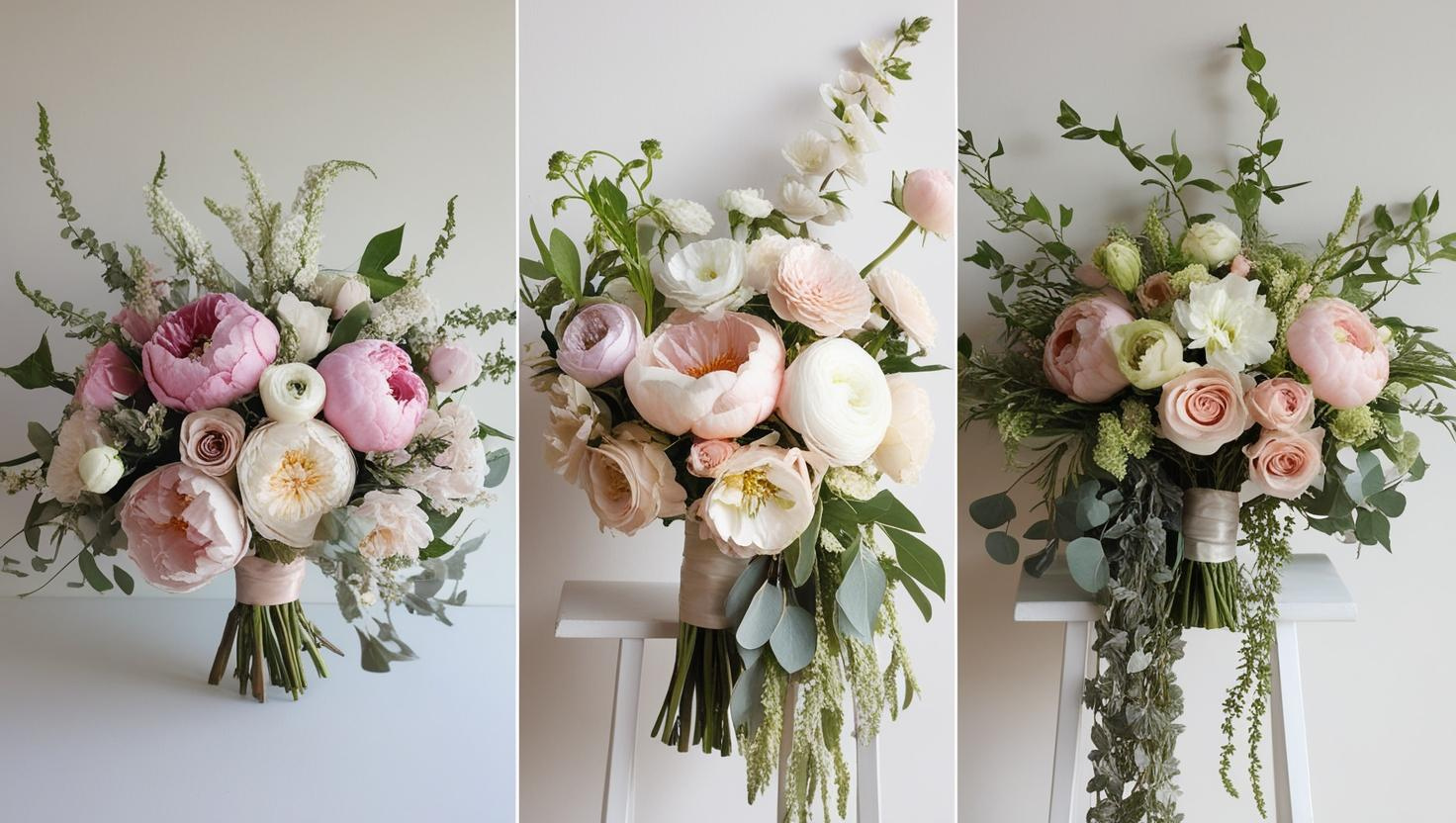 Popular Wedding Florals for 2025 - Romantic Garden Bouquets Peonies, garden roses, ranunculus, lisianthus, and sweet peas.