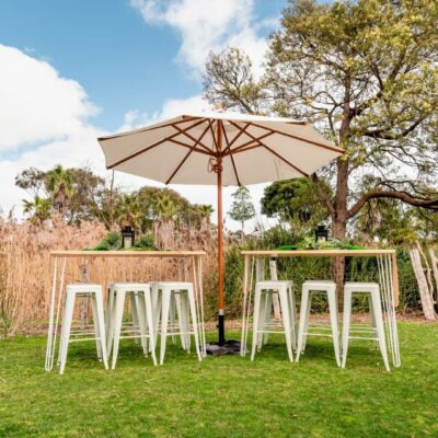 Don't let bad weather ruin your party bar tables and stools with umbrellas at werribee zoo events secret garden