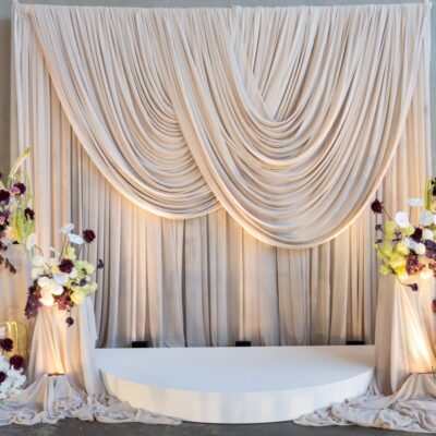 Beige scalloped drape - wedding backdrop - wedding decorating drape hire drape hire melbourne dramatic drape