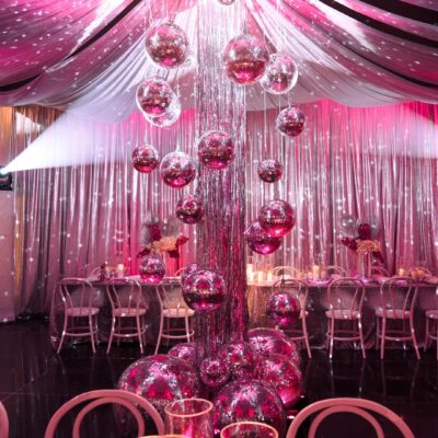 room shot pink disco dinner party transformation