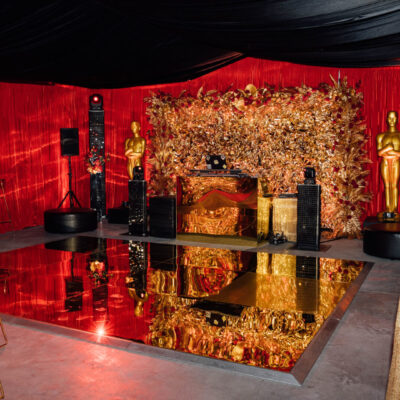 Gold acrylic dance floor Hollywood themed 21st setup