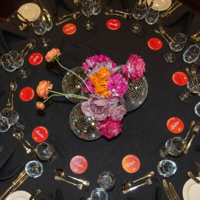 Floral disco centrepiece for GSA Annual ball for Melbourne University