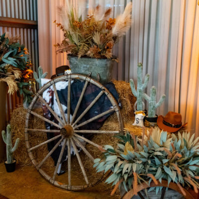 wagon wheel and hay bales