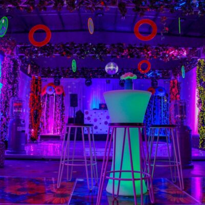 illuminated furniture and party props 60s themed party