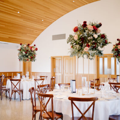 Reception decorated with floral centrepieces Vue on Halcyon